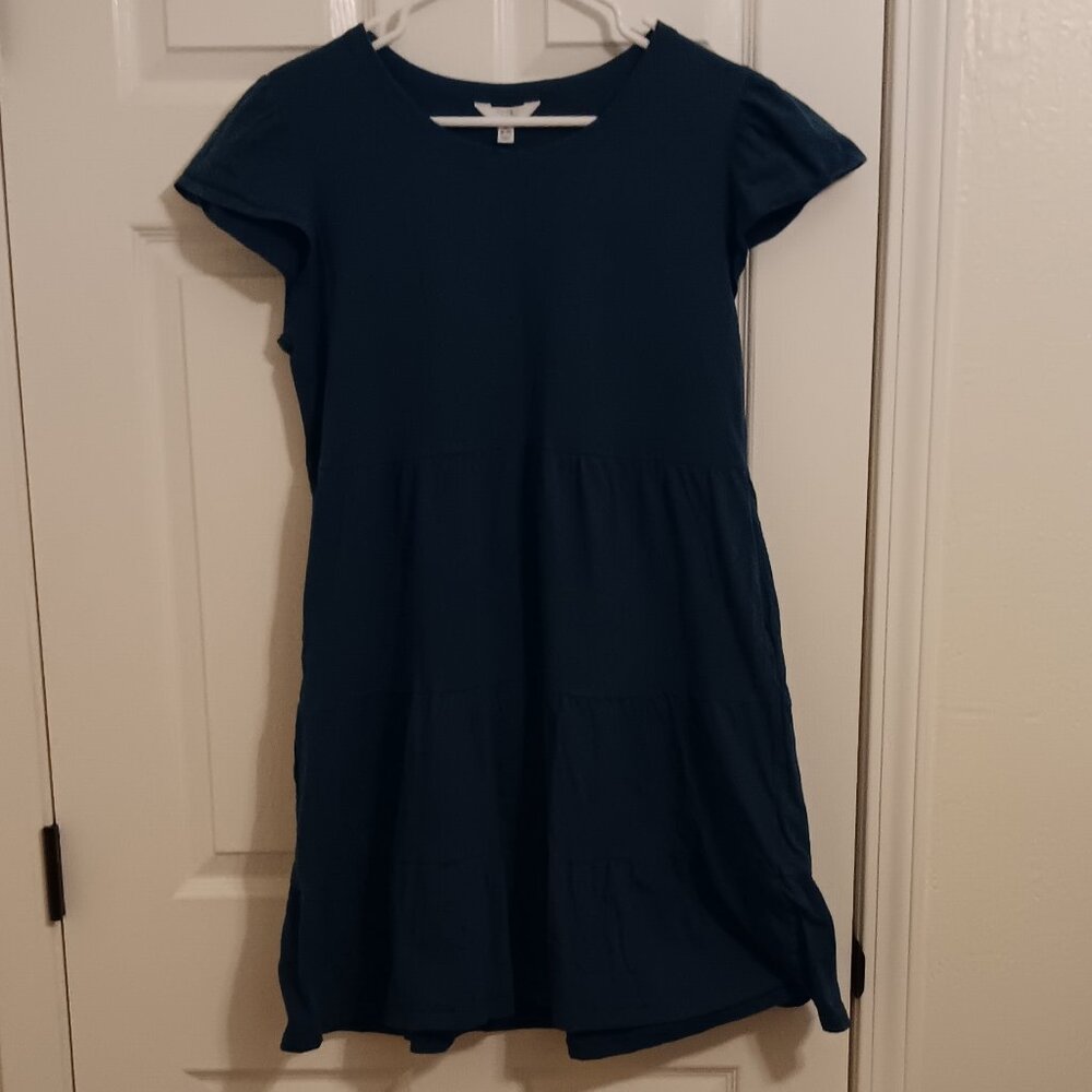 Teal Flutter Sleeve Tiered Dress